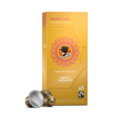 Bio AFRO COFFEE Mild & Aromatic Premium Kaffee Kapseln 10 Stück - Fairtrade Arabica & Robusta Kaffeekapseln von AFRO COFFEE