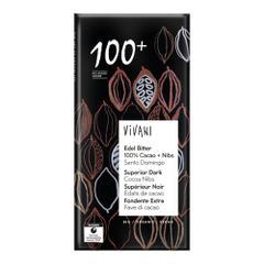 Bio Edel Bitter 100 Prozent Cacao und Nibs Santo Domingo 80g von Vivani