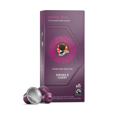 Bio AFRO COFFEE Strong & Earthy Premium Kaffee Kapseln 10 Stück - Fairtrade Arabica & Robusta Kaffeekapseln von AFRO COFFEE