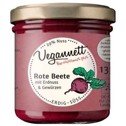 Bio Rote Beete mit 29 Prozent Erdnussmus 135g - Vegan - Glutenfrei und Laktosefreier Aufstrich von Vegannett