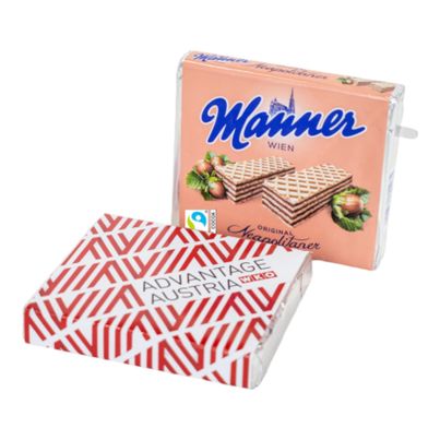 Personalisierte Manner Original Neapolitaner Schnitten 75g mit Branding auf Kartonschuber