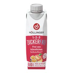 Bio 1-2-3 Zuckerfrei Pfirsich Maracuja Erfrischungsgetränk 300ml - Erfrischungsgetränk mit Null Kalorien und Null Zucker von Höllinger Juice
