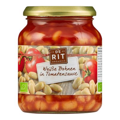 Bio Weiße Bohnen in Tomatensauce 360g - 6er Vorteilspack von De Rit