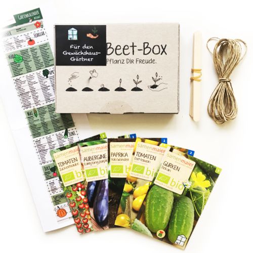 Bio Beet Box - Für den Gewächshaus Gärtner - Saatgut Set inklusive Pflanzkalender und Zubehör