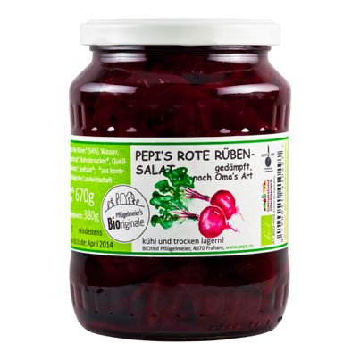 Bio Rote Rübensalat gedämpft 670ml - 6er Vorteilspack von Pflügelmeier Pepi's