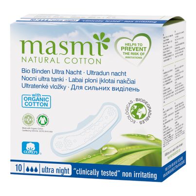 Organic Pads Ultra Night 100% Cotton 10 pieces - 12-piece value pack from Masmi