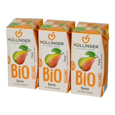 Organic pear school juice 3x200ml - perfect for every snack box - handy little thirst quencher - with straw from Höllinger Juice