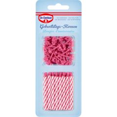 Dr. Oetker candles with holder, pink (24 candles, 12 holders) - 40g