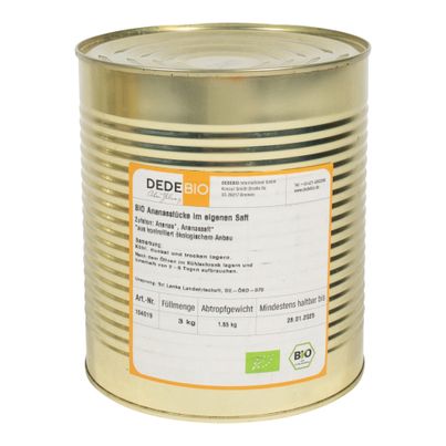 Bio Ananasstücke 3000g - 4er Vorteilspack von Dedebio Food