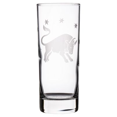 Handgraviertes Glas mit Sternzeichen und Namensgravur Stier
