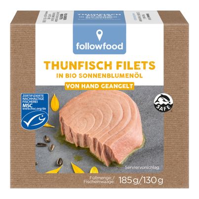 Bio Thunfischfilets in Sonnenbl.Öl 185g - 8er Vorteilspack von Followfood