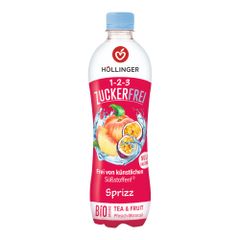 Bio 1-2-3 Zuckerfrei Pfirsich Maracuja Sprizz 500ml - Erfrischungsgetränk mit Null Kalorien und Null Zucker von Höllinger Juice