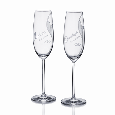 Handgravierte Hochzeitsgläser Sekt 2er Set mit individueller Gravur