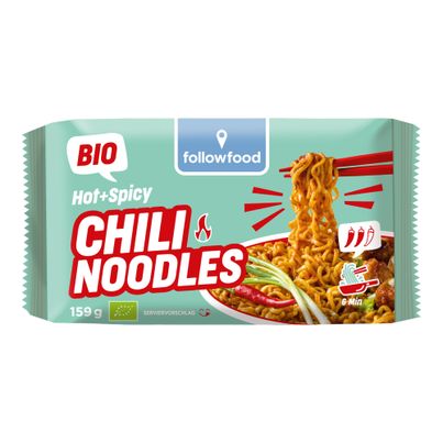 Bio Hot & Spicy Chili Noodles 159g - 10er Vorteilspack von Followfood