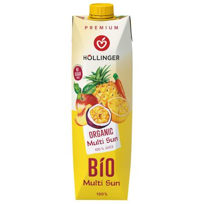 Organic Multi Sunrise Fruit Juice 1000ml - fruit juice made from 7 sun-ripened fruits and a fine carroty note from Höllinger Juice