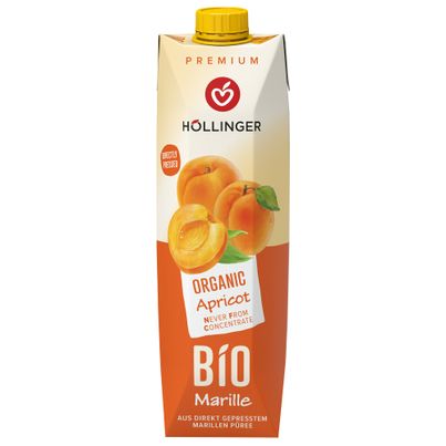 Organic apricot fruit juice 1000ml - high fruit content - fruity and sweet - free from artificial flavors from Höllinger Juice