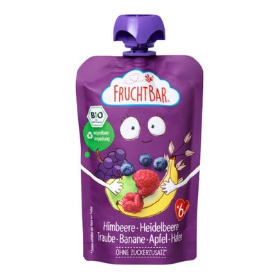 Bio Fruchtpüree Himbeere Heidelbeere 100g - 8er Vorteilspack von Fruchtbar