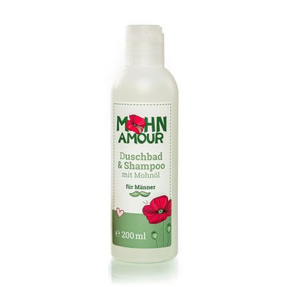 Duschbad mit Mohnöl für Männer 200ml - 2 in 1 Duschbad und Shampoo für Männer mit wertvollem Mohnöl - Für die tägliche Körperpflege des Mannes