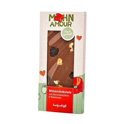 Poppy seed chocolate with dried plums and walnuts 100g from Mohn Amour