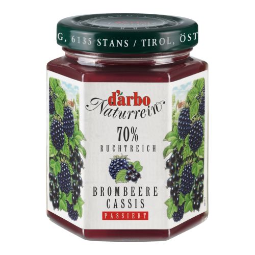 Darbo Naturrein Fruchtreich Fruchtaufstrich Brombeer-Cassis (schwarze Johannisbeeren) fein passiert 200g