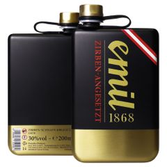 emil-Zirben Schnaps angesetzt 30%vol 200ml Flachmann goldschwarz