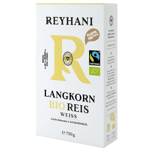 Bio Fairtrade Langkorn Reis weiß 750g - Passt gut zu saftigen Gerichten - Leicht klebender Langkornreis - Besonders Körnig und locker von Reyhani