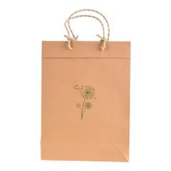 Paper bag with cord - hand-printed with green dandelion