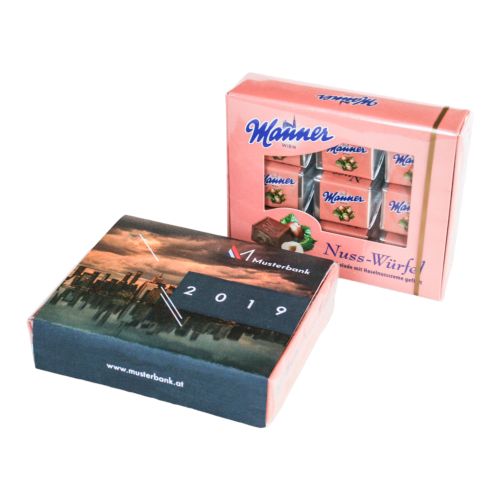 Personalized Manner nut cubes with cardboard slipcase - 115g