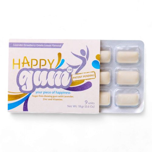 HappyGum Chewing Gum Pack 9 pieces - Sugar free chewing gum with lavender oil zinc and vitamins