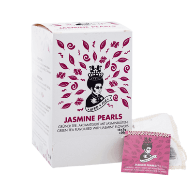 AFRO TEA Jasmine Pearls Grüntee - Premium Tee 15 Stück - 15 handgenähte Teebeutel mit Jasminblüten von AFRO COFFEE