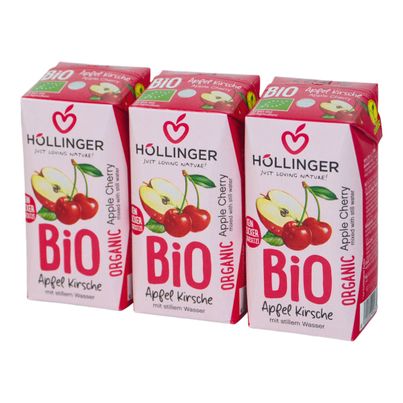 Bio Apfel Kirsche Schulsaft 3x200ml - perfekt für jede Jausenbox - handlich kleiner Durstlöscher - mit Strohhalm von Höllinger Juice