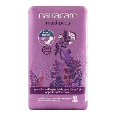 Bio Damenbinden Maxi Pads Nacht 10ct - 12er Vorteilspack von Natracare
