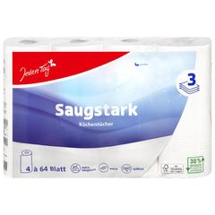 Kitchen roll, 3-layer, white, 64 sheets by Jeden Tag