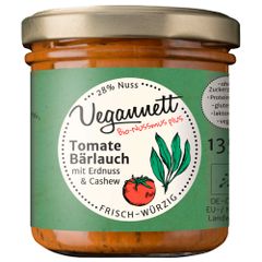 Bio Tomate Bärlauch mit 28 Prozent Erdnuss und Cashew 135g - Vegan - Glutenfrei und Laktosefreier Aufstrich von Vegannett