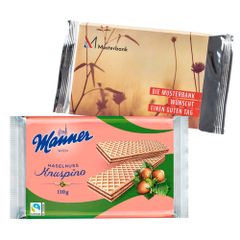 Personalized Manner Knuspino Hazelnut Wafers with promotional sleeve 110g