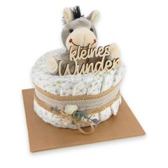 Windeltorte Vintage Boho Stil mit Esel - Perfektes Geschenk zur Geburt von Windeltorte