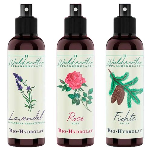 Bio Hydrolat 3er Packung Geschenkbox 3 x 75ml - Zum Aromatisieren von Lebensmitteln und Speisen - Als Raumduft von Waldviertler Pflanzenkraft