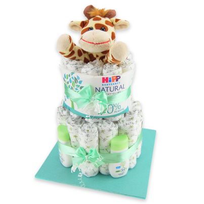 Windeltorte Giraffe in Grün - Geschenk zur Geburt von Windeltorte