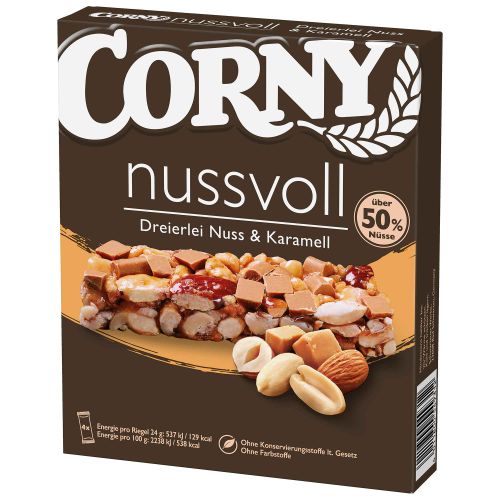 Corny nussvoll Dreierlei Nuss und Karamell 4er 96g