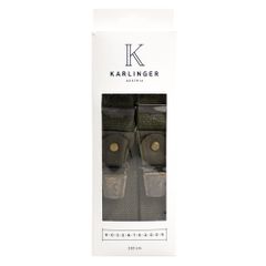 Elastischer Leinen Hosenträger oliv Breite 35mm, Länge 120cm mit Ledertascherl Verpackung