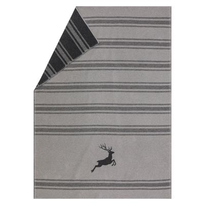 Flannel Blanket jumping stag / stripes Color Charcoal Grey 140x200cm by David Fussenegger