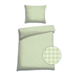 Edel Satin Bettwäsche KARO FIVE SALBEI Set bestehend aus: 1 x Decke 140 x 200 cm und 1 x Kissen 70 x 90 cm von FLORELLA