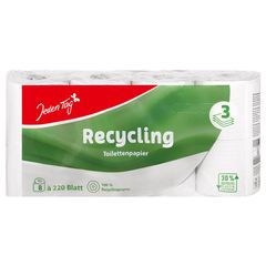 Recycled Toilet Paper, 3 rolls of 220 sheets – 7-pack value pack by Jeden Tag