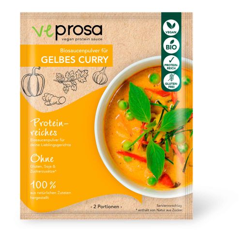 Bio VEPROSA Proteinreiches Saucenpulver Gelbes Curry vegan 50g - 100% natürliche Inhaltsstoffe - Ohne Gluten - Soja und Zuckerzusätze von VEPROSA