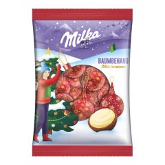 Milka Schokoladen Christbaumkugeln gefüllt mit Milchcreme inklusive Aufhängefaden 90g rot von Milka