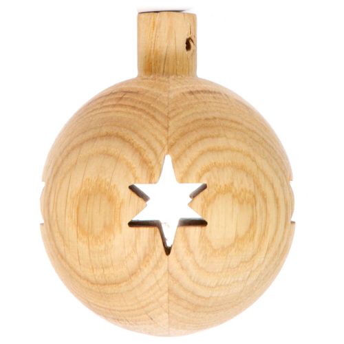 Holz-Christbaumkugel gedrechselt - Sternmotiv - 6zackig