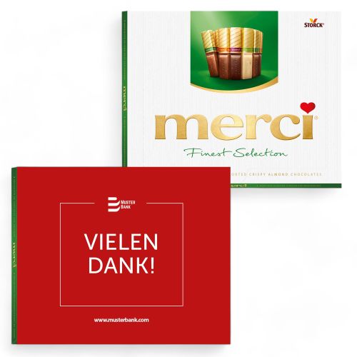 Personalisierte Merci Mandel Knusprige Vielfalt 250g mit Kartonschuber