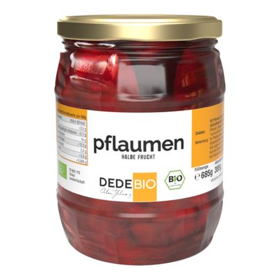Bio Pflaumen halbe Frucht 685g - 6er Vorteilspack von Dedebio Food