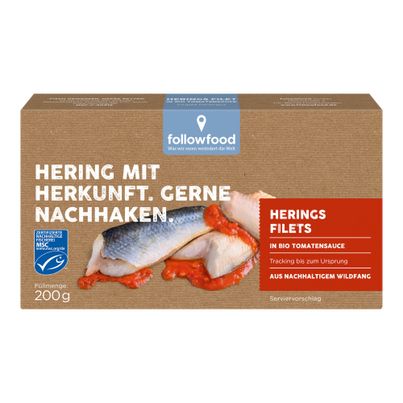 Bio Heringsfilet in Bio-Tomatensa. 200g - 10er Vorteilspack von Followfood