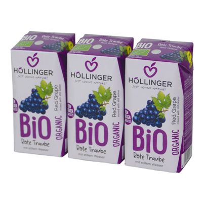 Organic red grape school juice 3x200ml - perfect for every snack box - handy little thirst quencher - with straw from Höllinger Juice